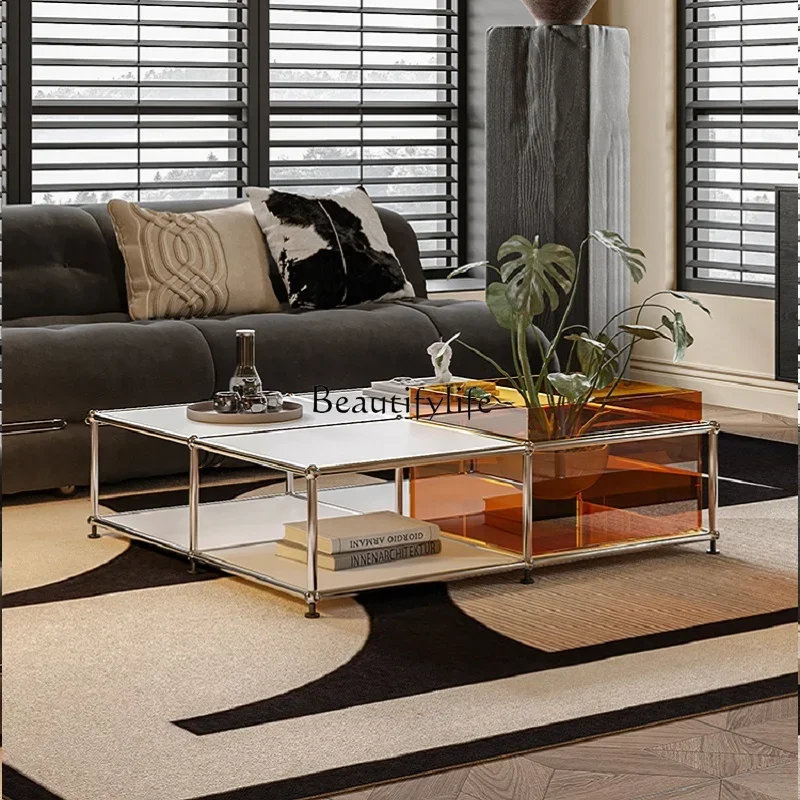 

yj57 Combination module square coffee table stainless steel small apartment living room tea table