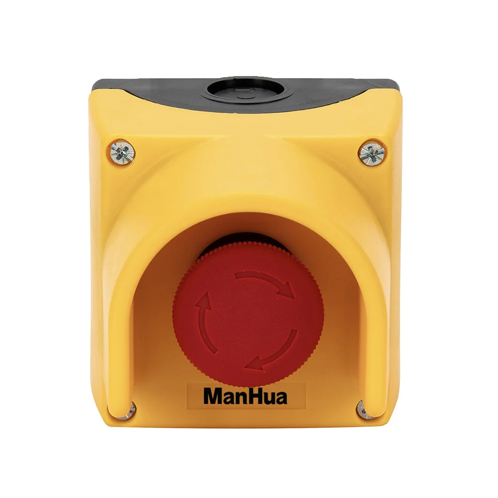 ManHua Waterproof Emergency Stop Switch Control Box HKS35-JBOE17 Red Sign Mushroom Push Button Switch Latching Turn Release