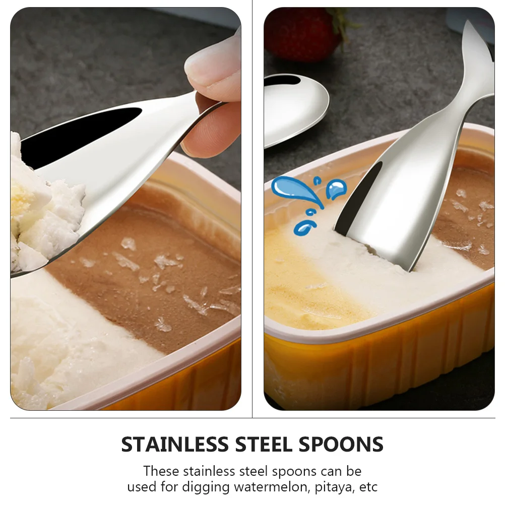 

4Pcs Stainless Steel Fruit Spoons Whale Shape Design Exquisite Craftsmanship Wear-Resistant Spoons for Ice Cream