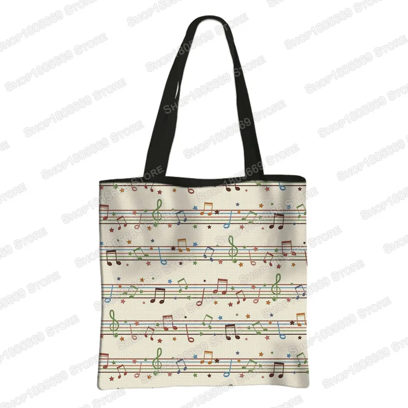 Musical Instrument Print Handbags Music NotesTote Bag Guitar / Violin / Piano Shoulder Bag Women Shopping Bags for Travel