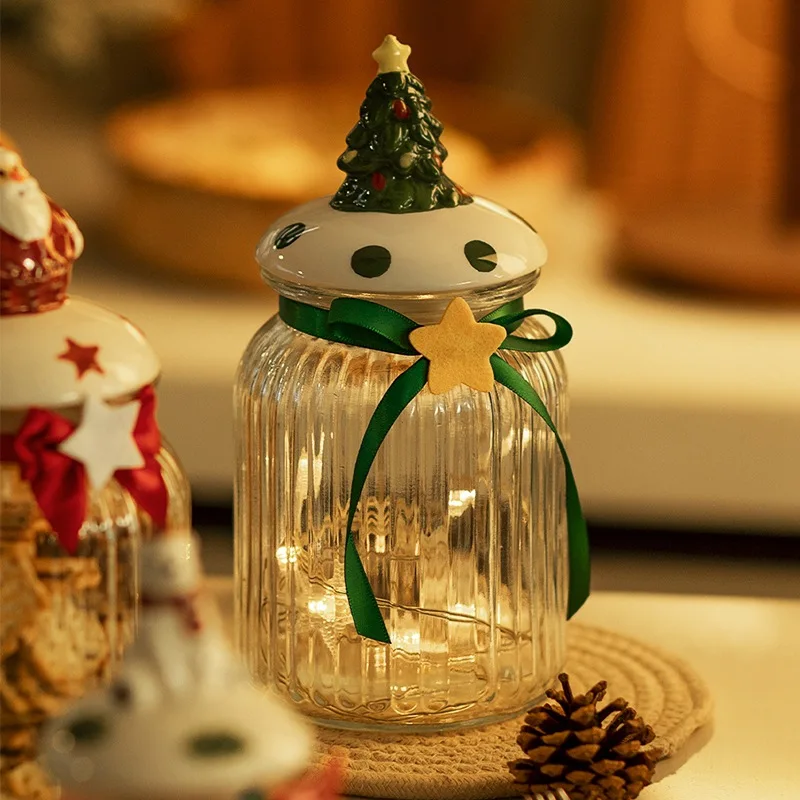 Christmas Style Candy Jar Biscuit Nut Sealed Jar Snack Storage Food Grade Glass Storage Jar