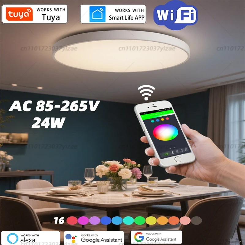 AC85-265V Tuya WiFi Bluetooth Smart Ceiling Light Smart Life APP Alexa Google Home Voice Control 24W Round LED RGB WW CW Lamp