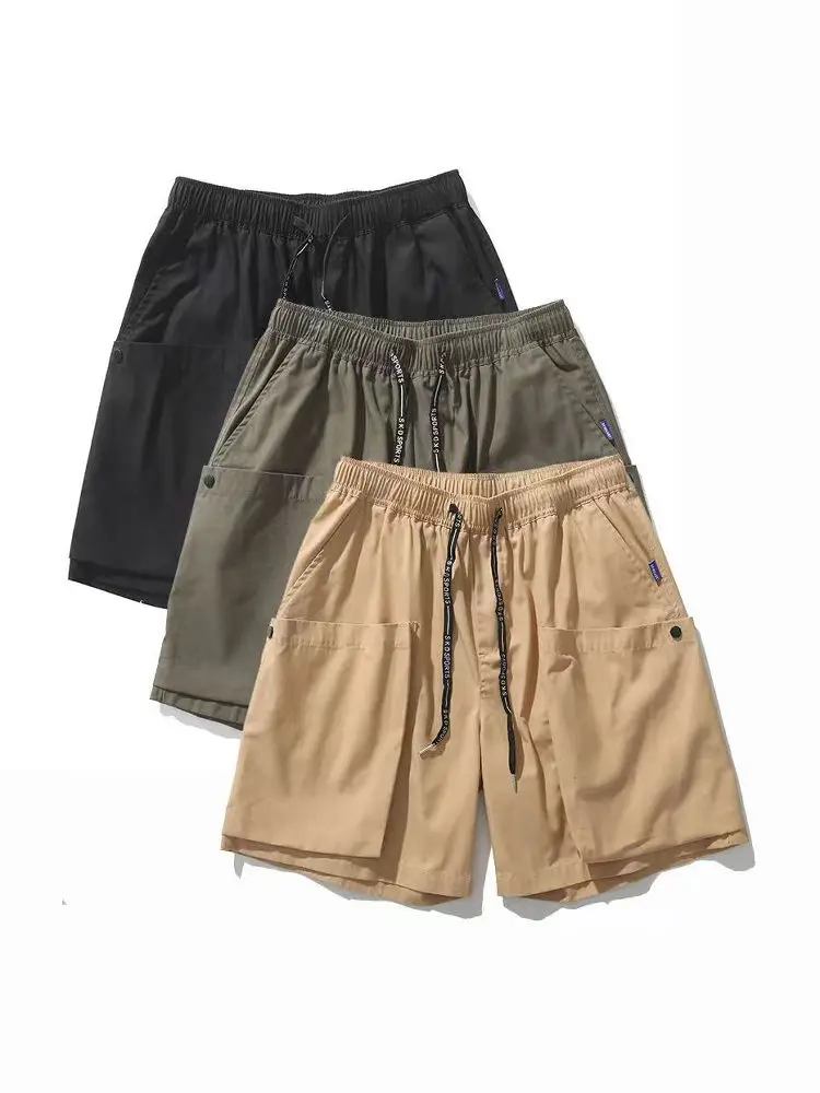 

American Retro Loose Fit Men's Summer Casual orts Elastic Waist Large kets Straight Leg Pants Youth Faion Trend