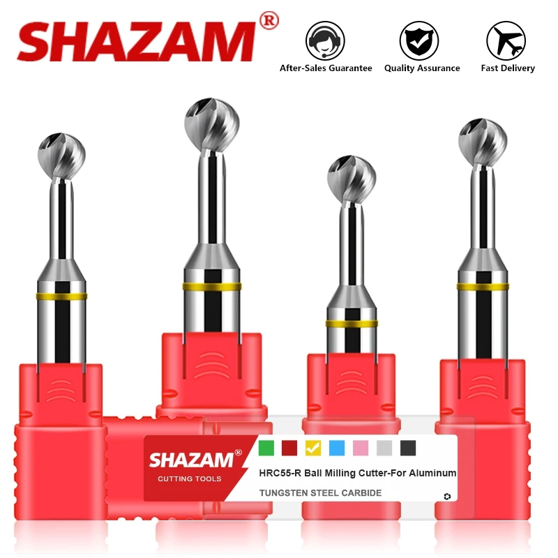 SHAZAM HRC55 2-Flute Tungsten Steel Carbide  Aluminum For Lollipop Ball End Milling Cutter CNC Machining Arch Endmills Tools