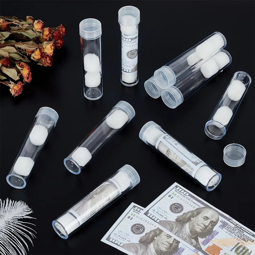 10 PCS Round Clear Coin Storage Tube 0.9inch Inner Diameter Plastic Coin & Paper Money Tube with Screw on Lid Coin Holders view 5