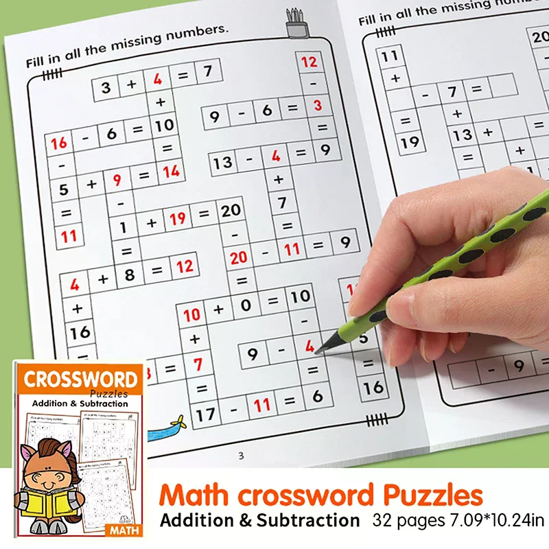 Math Workbook For Kids Ages 5-8 Math:Math Crossword Puzzles Addition And Subtraction Workbook