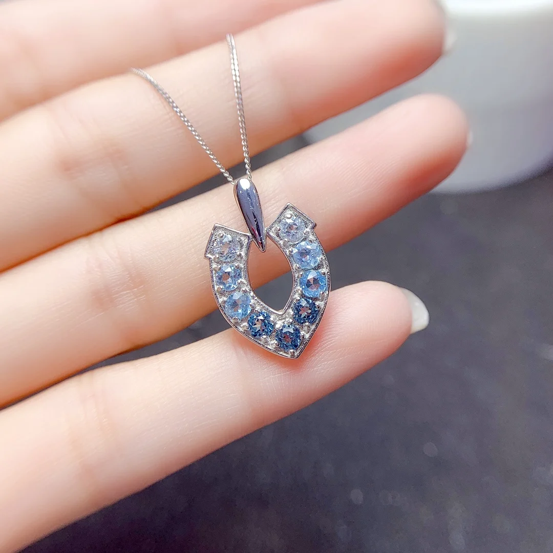 

FS S925 Sterling Silver 3mm Natural Tourmaline/Topaz Shovel Pendant for Women Fine Charm Weddings Jewelry Certificate MeiBaPJ