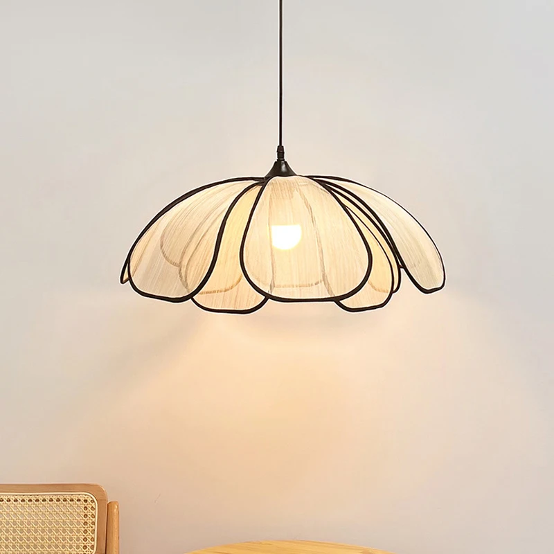 nordic petal led pendant lights wabi sabi chandelier for living room quarto cozinha estilo creme lampada minimalista 01