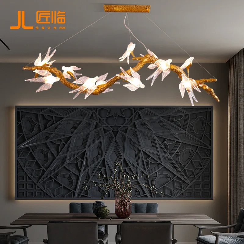 

Creative Swallow Chandelier for Dining Room Chinese Style Bird Glass Hanging Lamp Kitchen Island Vintage Retro Copper Home Decor