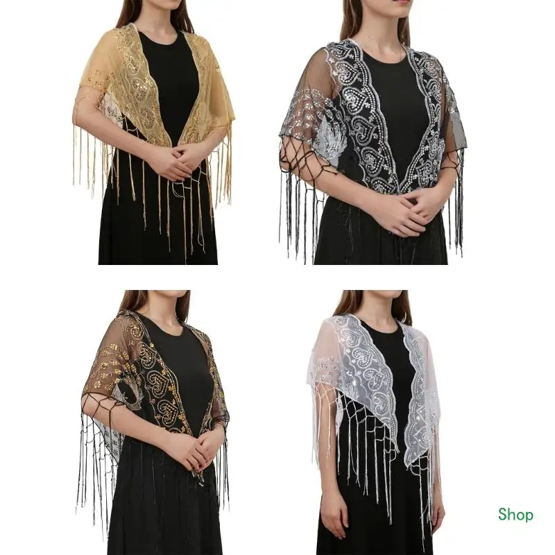 Dropship Glittering Party Ponchos Embellished Tulle Wrap Shawl Mesh Shawl Beaded Styles for Trendy Women's Wardrobe