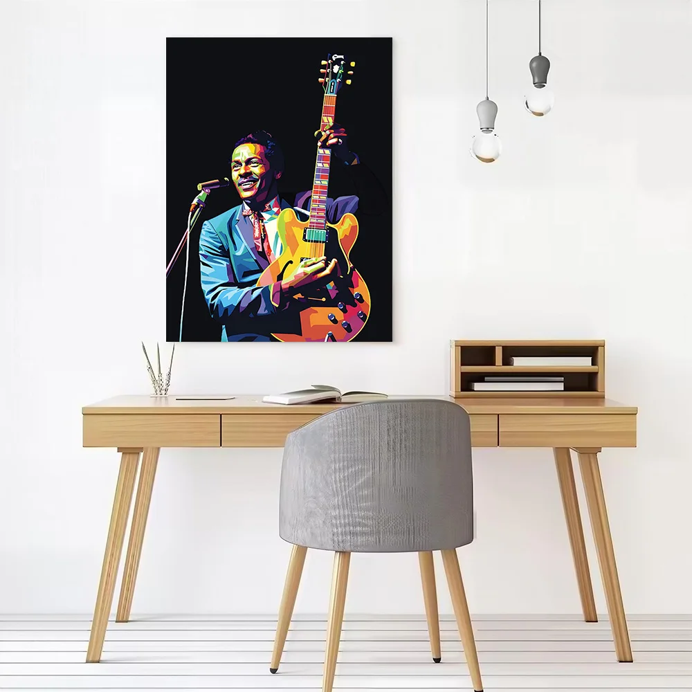 Chuck Berry Colorful Pop Art Portrait Canvas Wall Art Poster Custom Photo Print Modern Painting for Fans Gamer Decoration Room