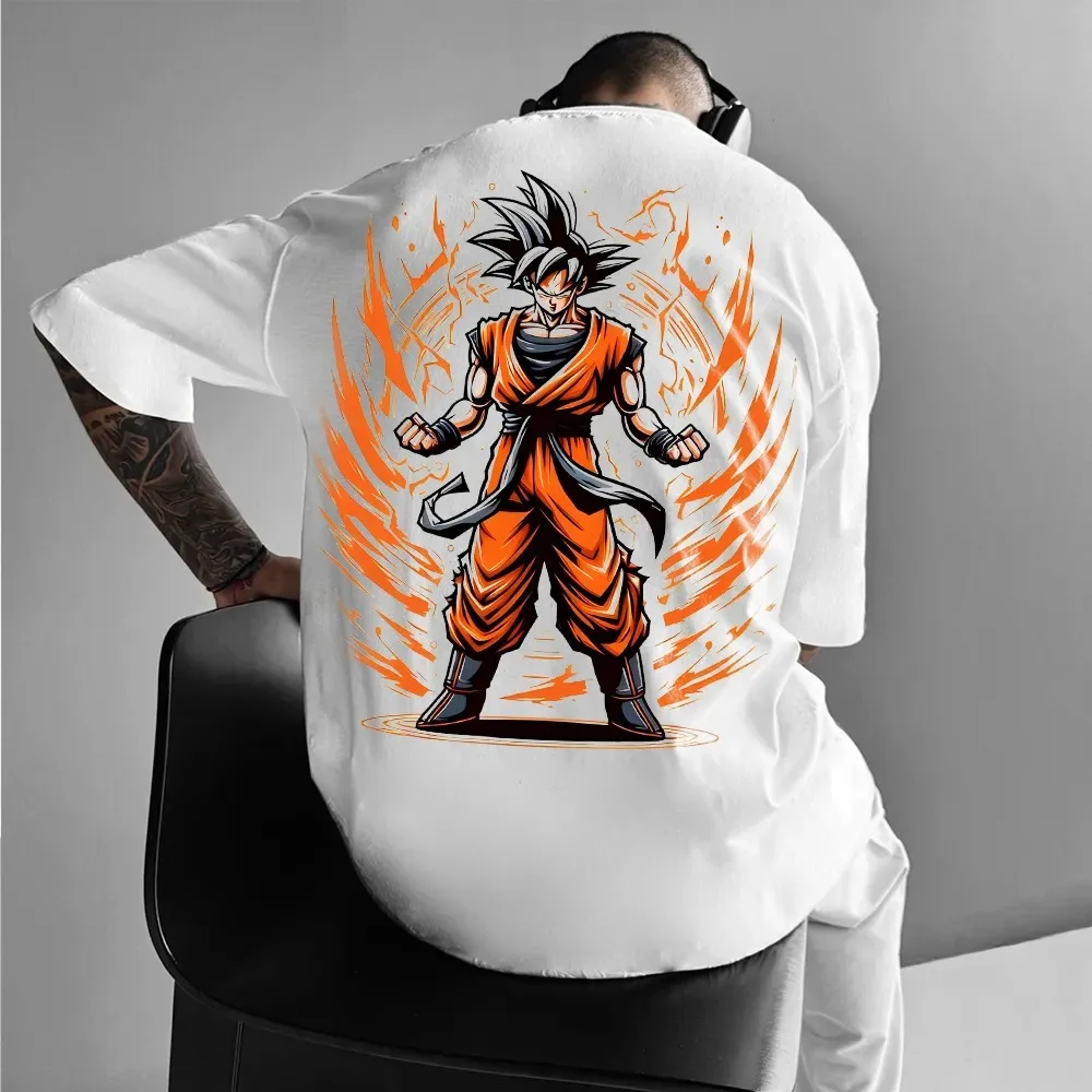 

Летняя футболка Son Goku Dragon Ball, мужская футболка в стиле аниме Harajuku 2025, большие уличные женские повседневные свободные топы с короткими рукавами нейтрального цвета