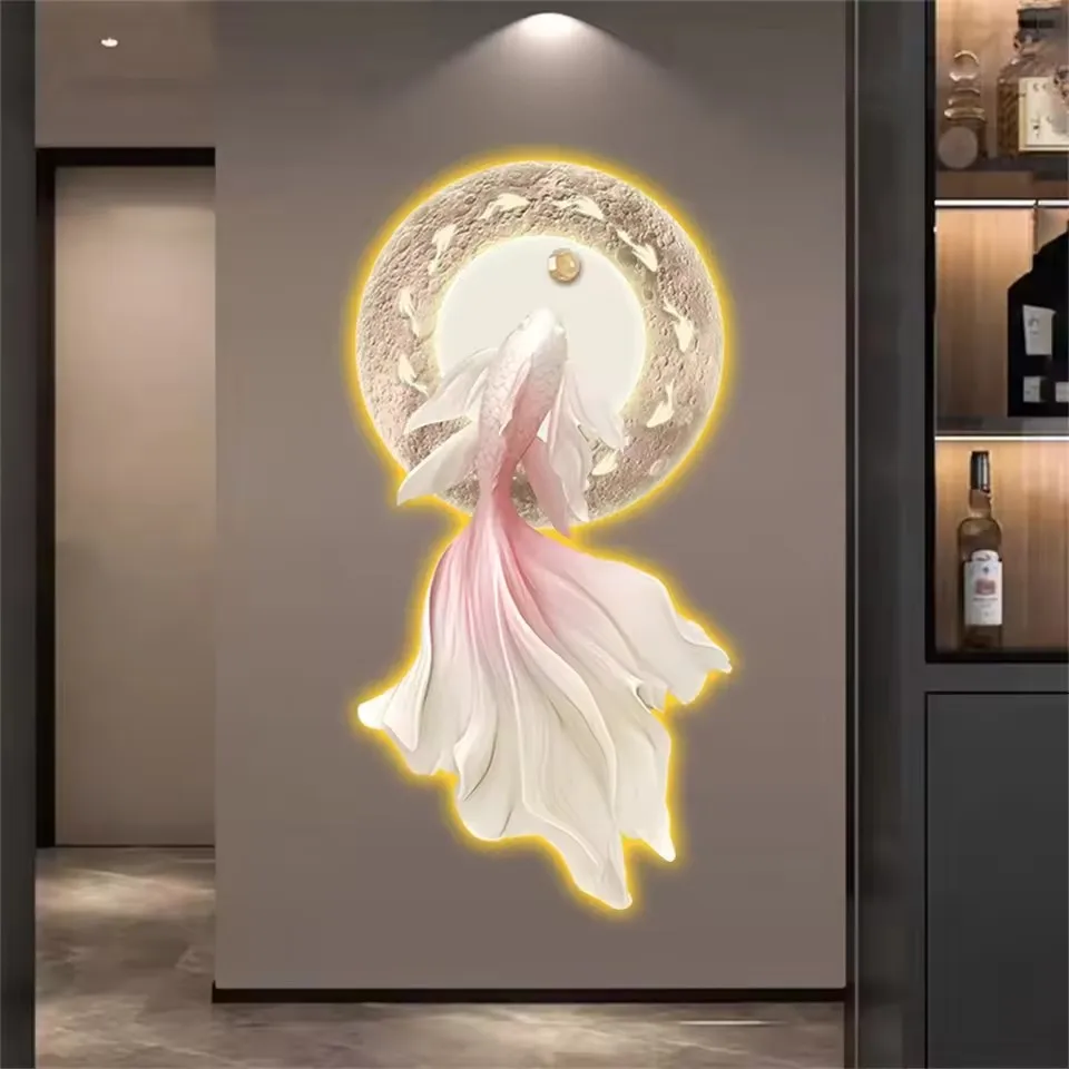 

LED Wall Lamp Hanging Paintings Entrance Hall Koi Fish Mural Loft Decoration Corridor Living Room Sofa Restaurant Night Lights