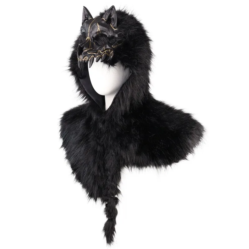 Halloween Faux Fur Medieval Viking Wolf Skull Mantle Hat Shoulder Cloak Cosplay Costume Carnival Party Cos Props Headgear view 3