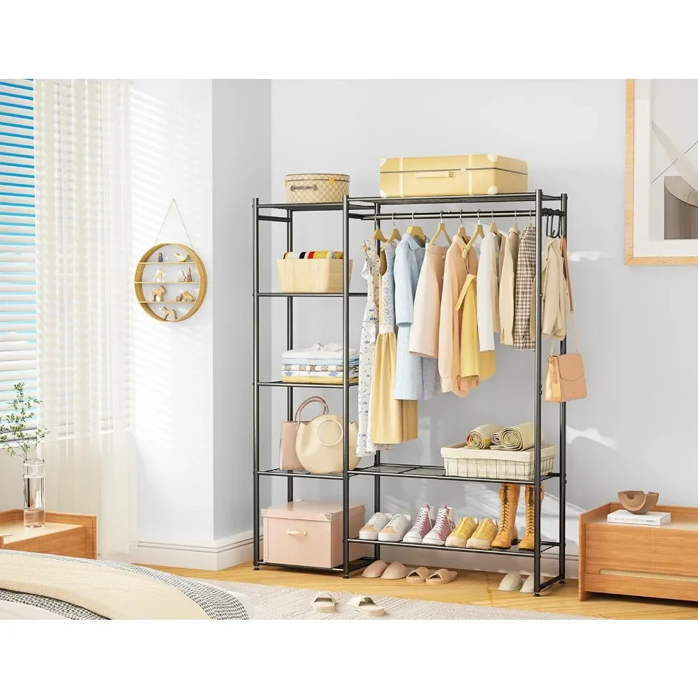 Portable Clothing Rack for Hanging Clothes, Free Standing Closet Organizers and Storage System with 4 Tiers Shelves