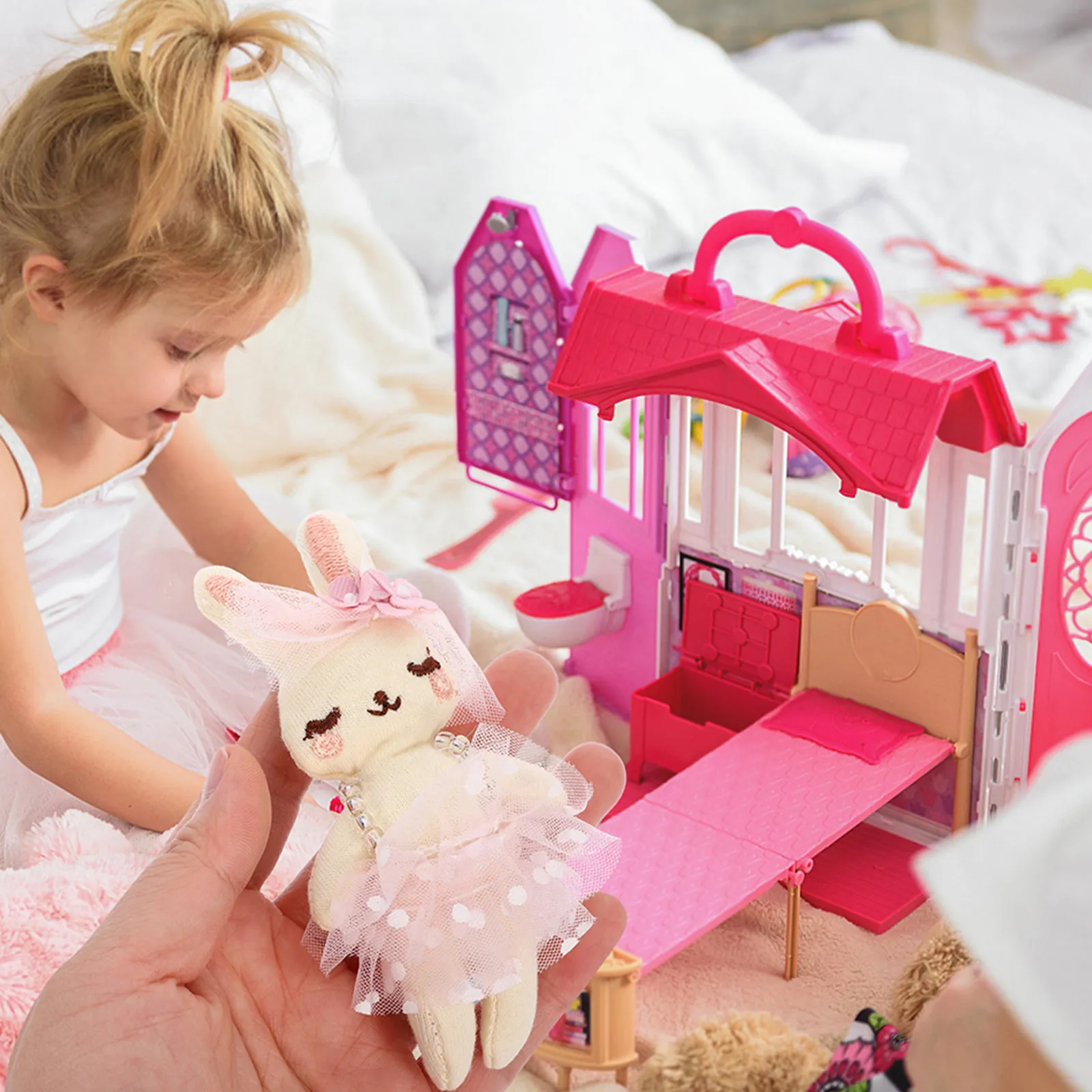 

8Pcs Tiny Stuffed Bunny Rabbit Ballerina Outfit Soft Mesh Cotton Decor Bedroom Playroom Gift for Kids Ballet Theme