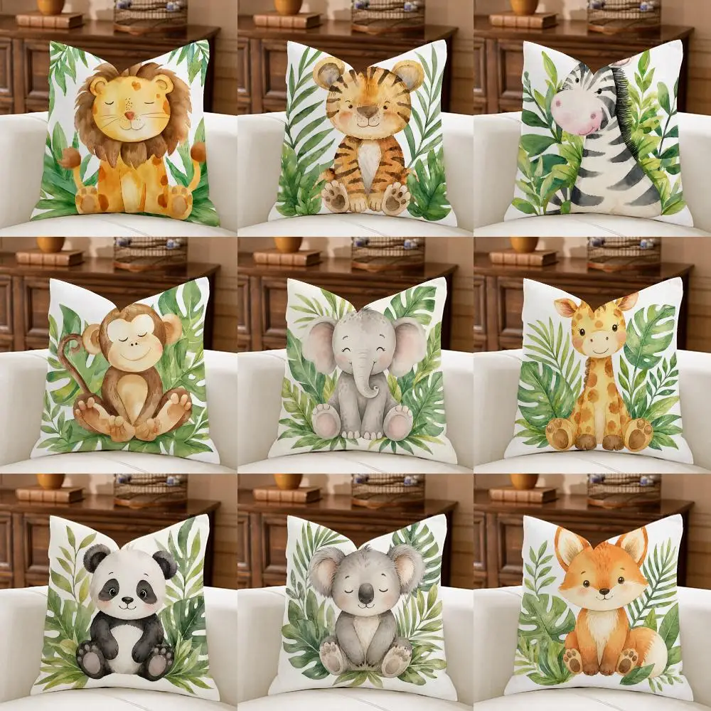 Jungle animal lion zebra monkey tiger Cushion Cover Natural Breathable Durable Linen Printed Decor Pillow Case Sofa Bedroom