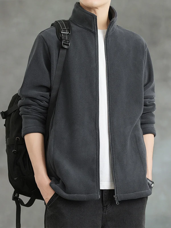 

Double-Sided Fce Stand-Collar Jaet Men's Autumn Winter New Sle Fce-Lined Warm Open Cardigan Sweatirt Jaet