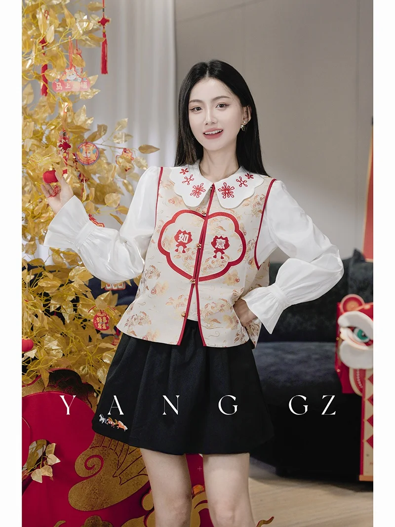 

Новый китайский женский открытый кардиган-жилет с тяжелой вышивкой, круглый вырез, верхняя одежда YANG GZ Flower Bloom as Intended