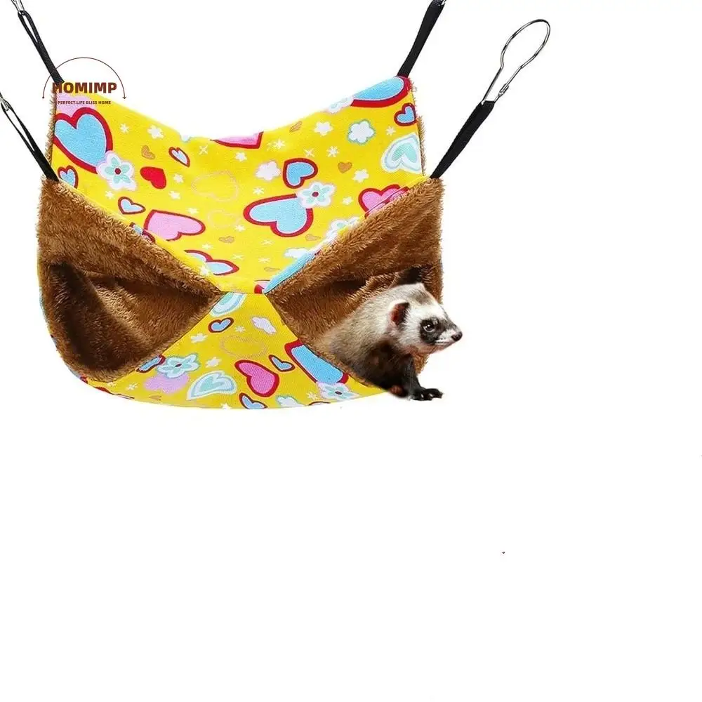 Bonita hamaca de doble capa para hámster, jaula colgante gruesa y cálida para casa, acogedora, con estampado polar, saco de dormir para mascotas, accesorios para jaulas