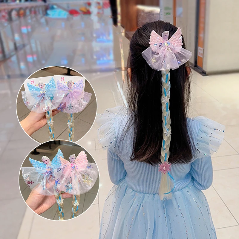 Anime Frozen Elsa putri Wig kepang jepit rambut aksesoris untuk anak perempuan tokoh Anime mainan kartun anak-anak Kawaii bayi klip rambut hadiah