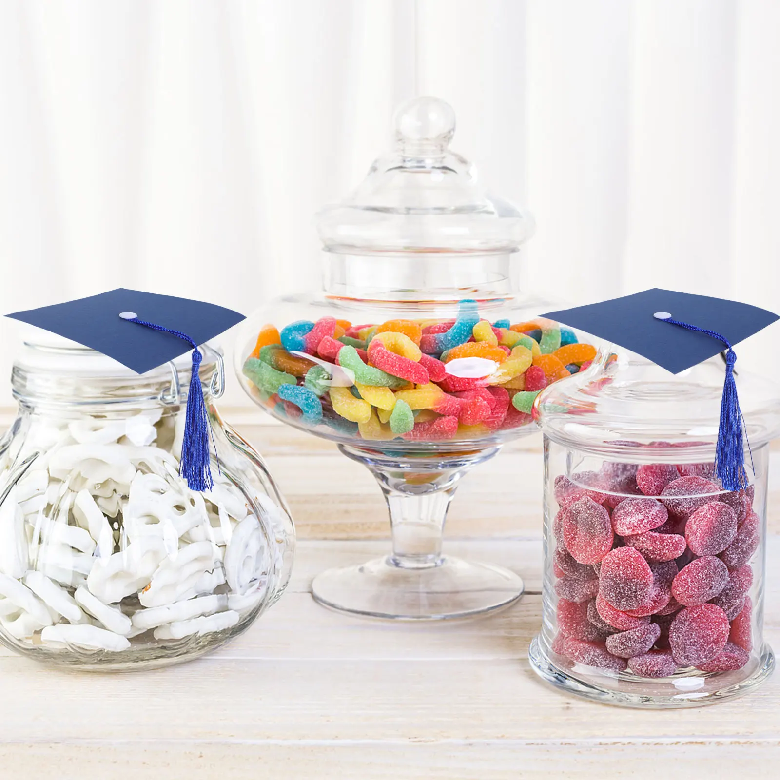 

20pcs Mini Graduation Hat Decorations Cap Cake Topper Chocolate Cupcake Party Supplies Blue Graduation Cap Centerpiece Set