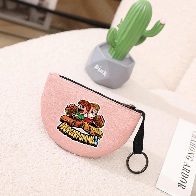 Burgerpommes Icrimax Half Circle PU Soft Leather Slim Key Coin Bag Lychee Pattern Money Pocket Printed Anime Cartoons Cute Purse