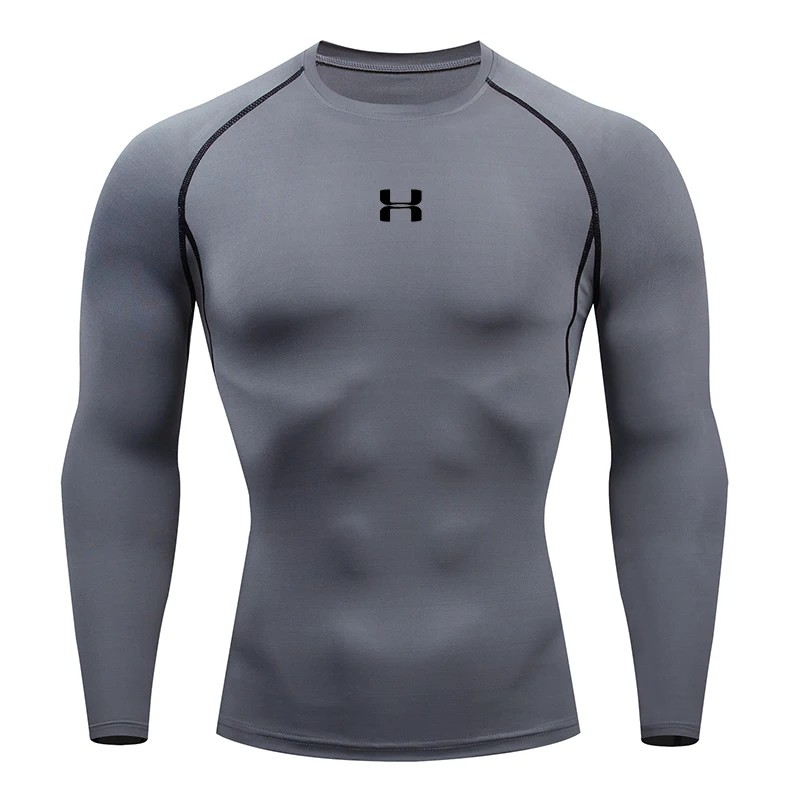 Herren Kompressions-Langarmshirt Schnelltrocknend Muskel-Fit Sportoberteil für Workout Training Bodybuilding Laufen Fitness Sport