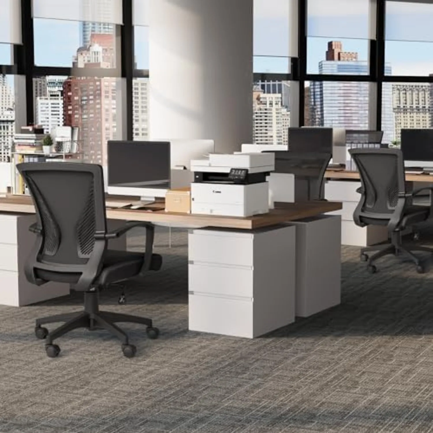Office Chair Ergonomic Computer Desk Mesh Chair Mid Back Swivel Lumbar Support with Armrest (1, Black)