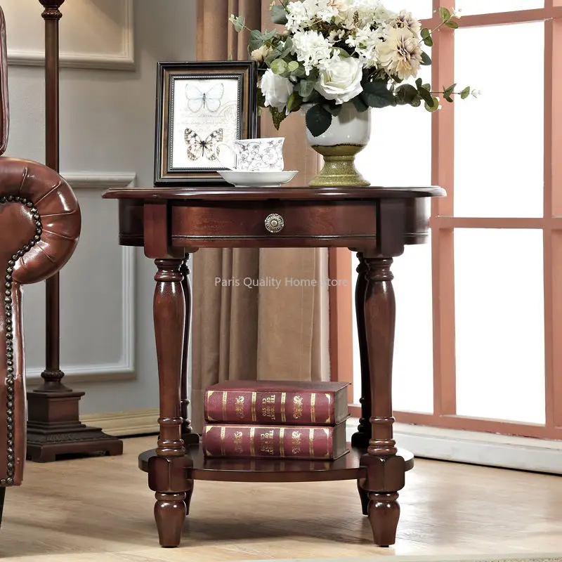 American Small Coffee Table Wooden Side Sofa Side Cabinet Small Round Table Living Room Telephone Casual Coffee Table