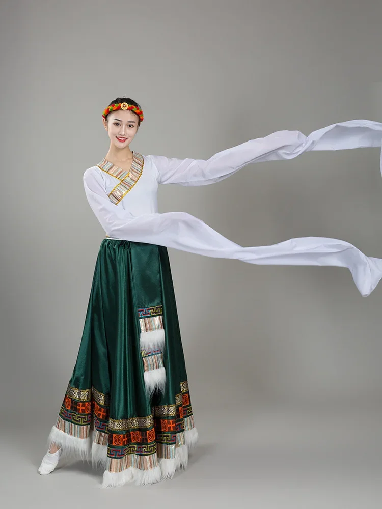 2022 Tibetan Dance Performance Costume Show Event Tibetan Tops Ethnic Dance Costume Practice Big Swing Skirt Tujia Ethnic