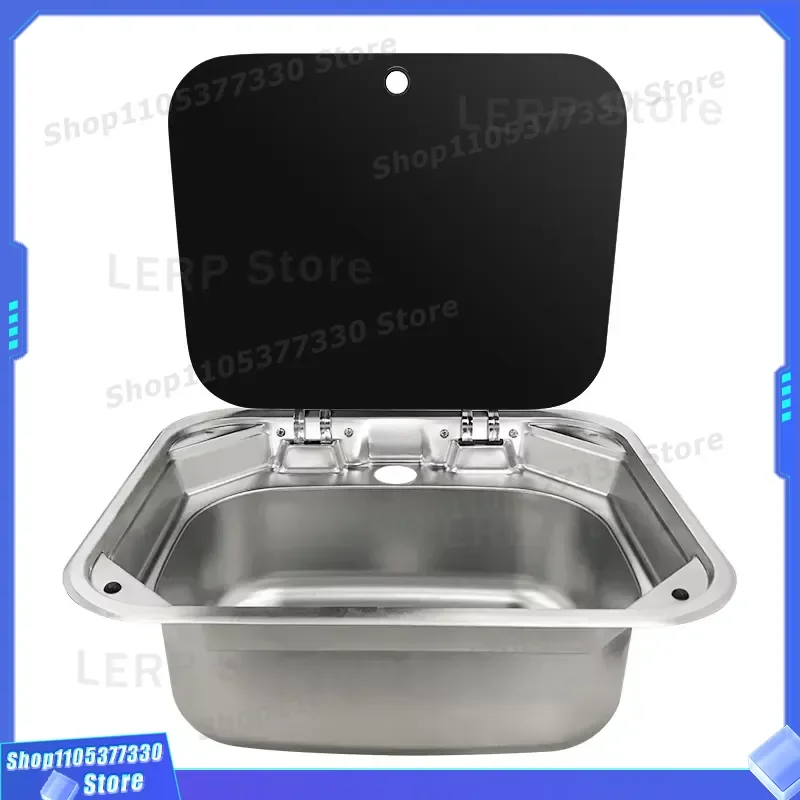 Foldable Stainless Steel Sink with Integrated Faucet and Glass Cover for RV Travel Trailers Premium Camping Accessories