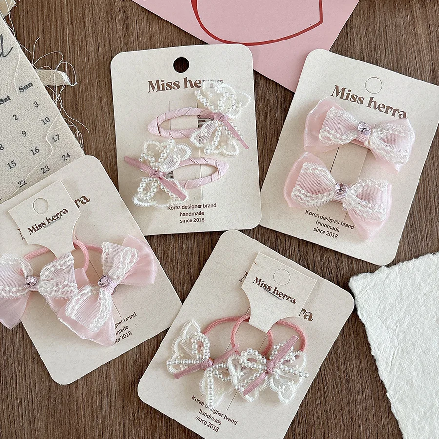 Baby Lace Pearl BB Clips Set Korean Sheer Bow Hair Ties Girls Hair Accessories 2025 Childrens Day Gift