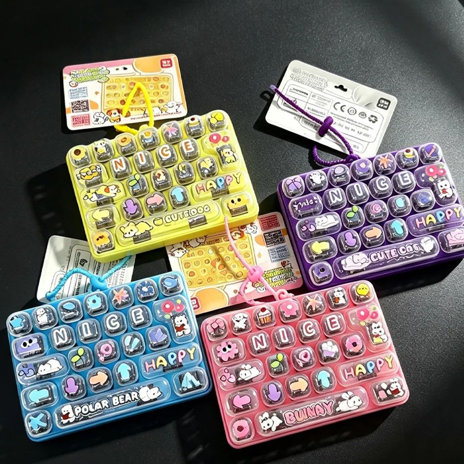 In Stock 26 Grid Keycap Clicker Anti Stress Fidget Keyboard Keychain Decompression Button Cartoon Hand Relax Party Favor Gift