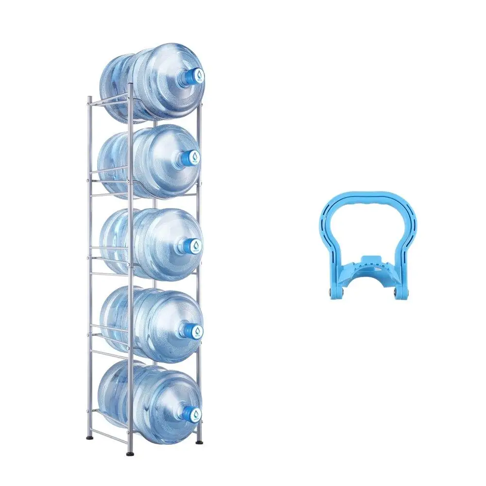 

for 5 Tiers Water Bottle Rack Detachable Heavy Duty Jug Organizer Stand for home Office Kitchen Silver Storage Shelf Unit