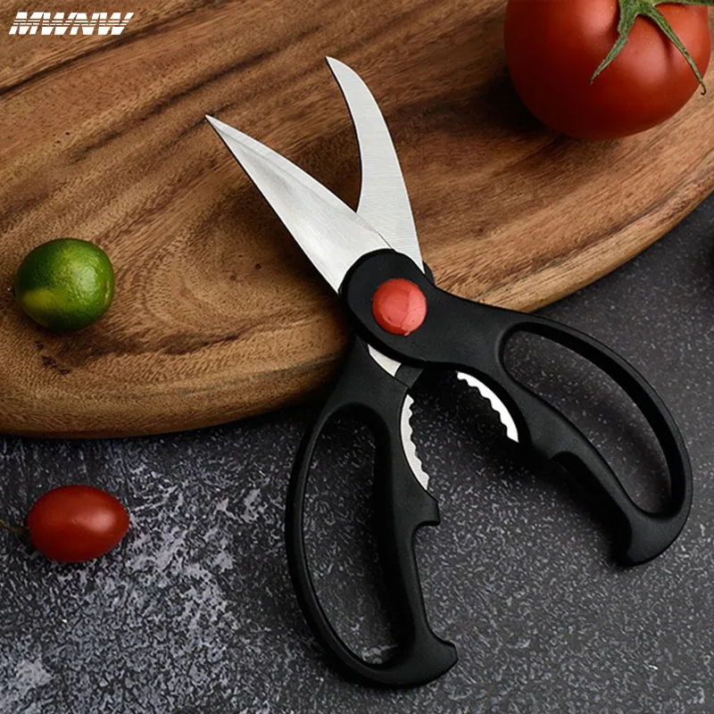 Scissors Stainless Steel Kitchen Household Bone Scissors Chicken Wings Fish Chopper Bottle Opener Clip Walnut Kitchen Tools