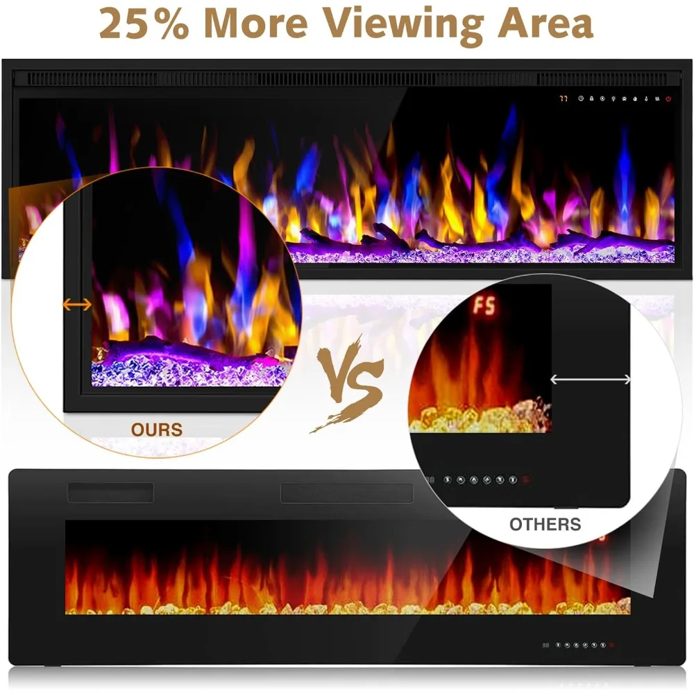 WiFi-Enabled Electric Fireplace Heater, Recessed & Wall-Mounted Linear Design, 13 Adjustable Settings, Alexa Compatible