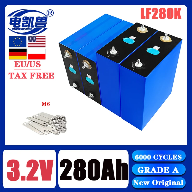 

Grade A 3.2V Lifepo4 280Ah battery DIY 12V 24V 48V lithium iron phosphate battery RV camper charging golf cart EU/USA tax-free