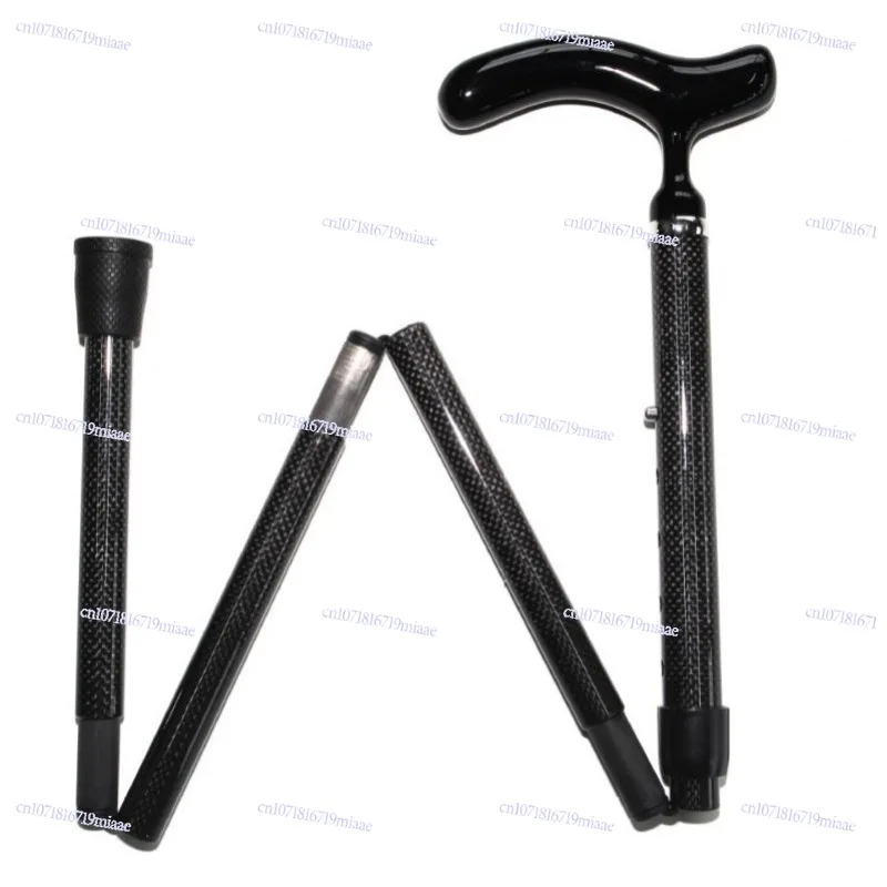 3K plain weave bright carbon fiber 5-section folding telescopic ultra-light elderly crutches non-slip
