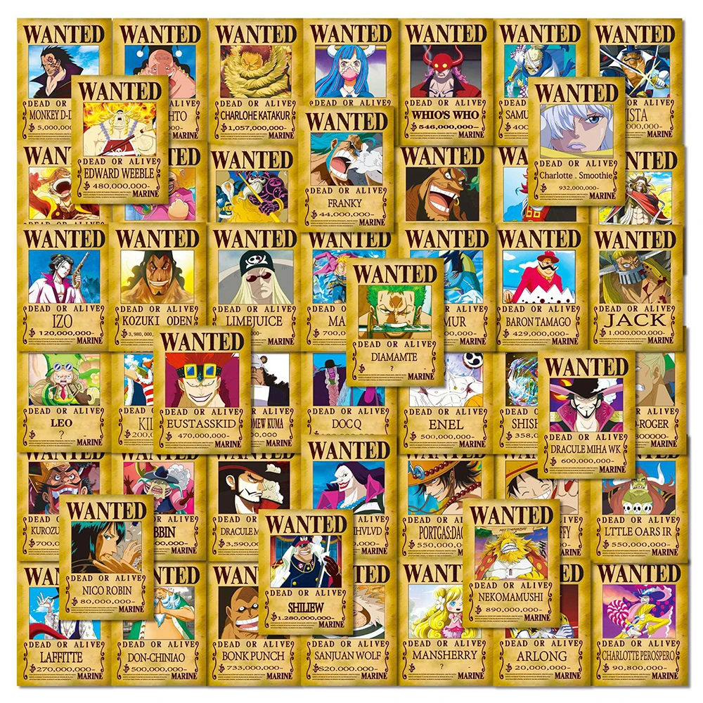 

10/30/50pcs Cartoon ONE PIECE Anime Wanted Poster Stickers Cool Luffy Zoro Decals Notebook Skateboard Phone Kid DIY Sticker Toy