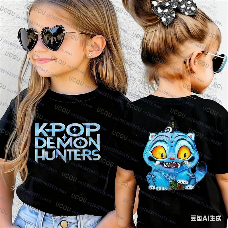 KPop شيطان الصيادين الوالدين الطفل تي شيرتات قصيرة الاكمام الكرتون ديربي النمر التي شيرت موضة الرياضة القطن قصير الأكمام تي شيرت للأطفال