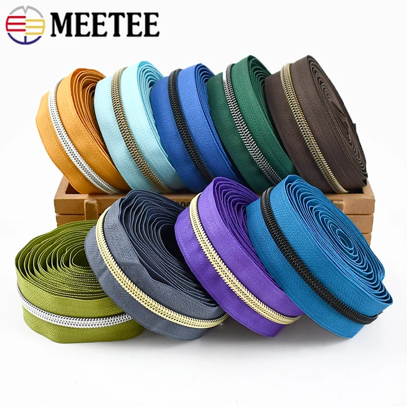 

2-10M Meetee 5# Nylon Coil Zipper Tapes for Sewing Bag Shoes Closure Zippers Jacket Pocket Zips Repair Kit DIY Bags Accessories