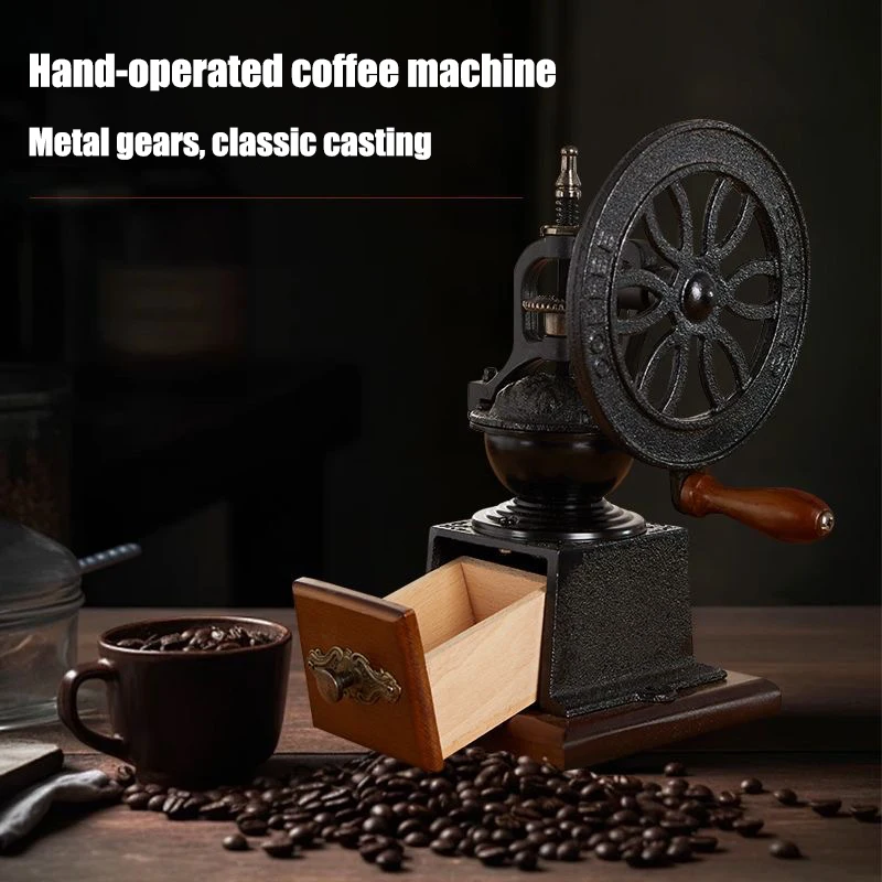 Hand-Operated Vintage-Style Coffee Grinder With A Retro Design, Suitable For Home Decoration And As A Gift For Coffee Lovers