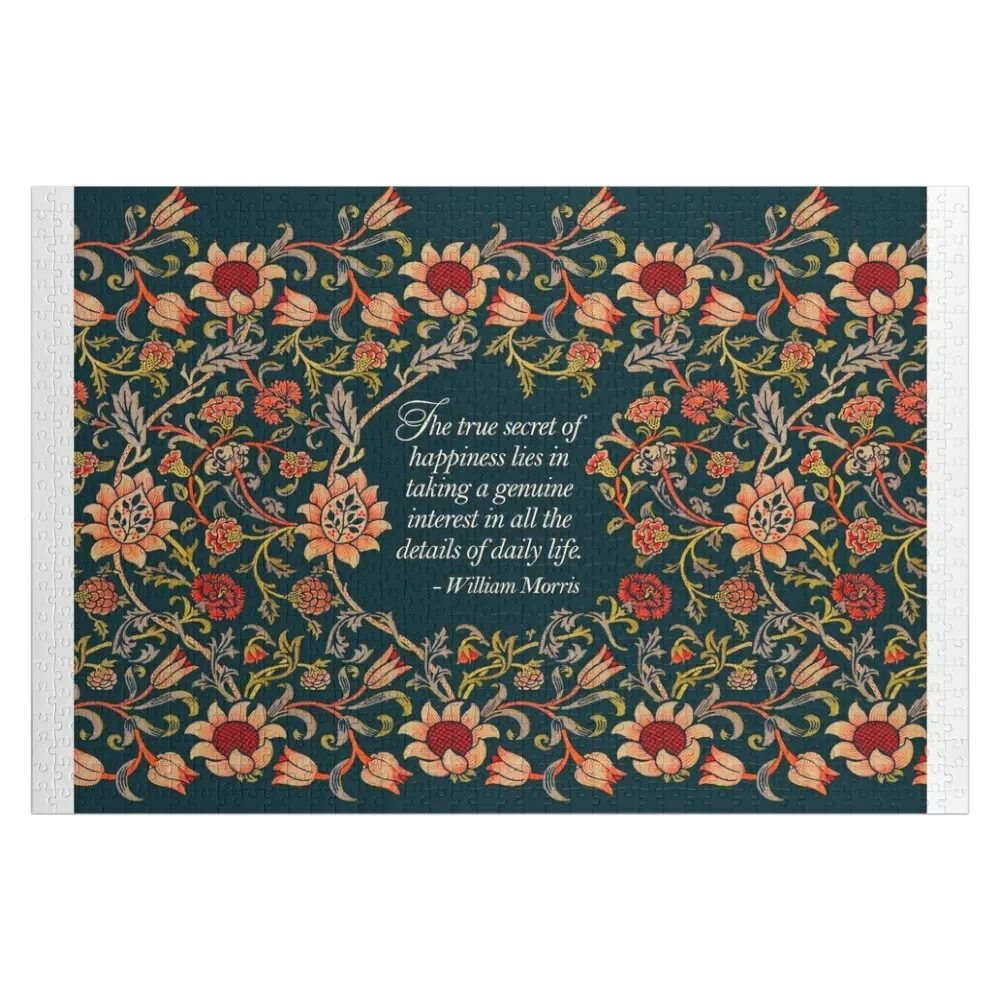 

The True Secret of Happiness -- William Morris Quote, Evenlode Textile Pattern Jigsaw Puzzle Customs With Photo Children Puzzle