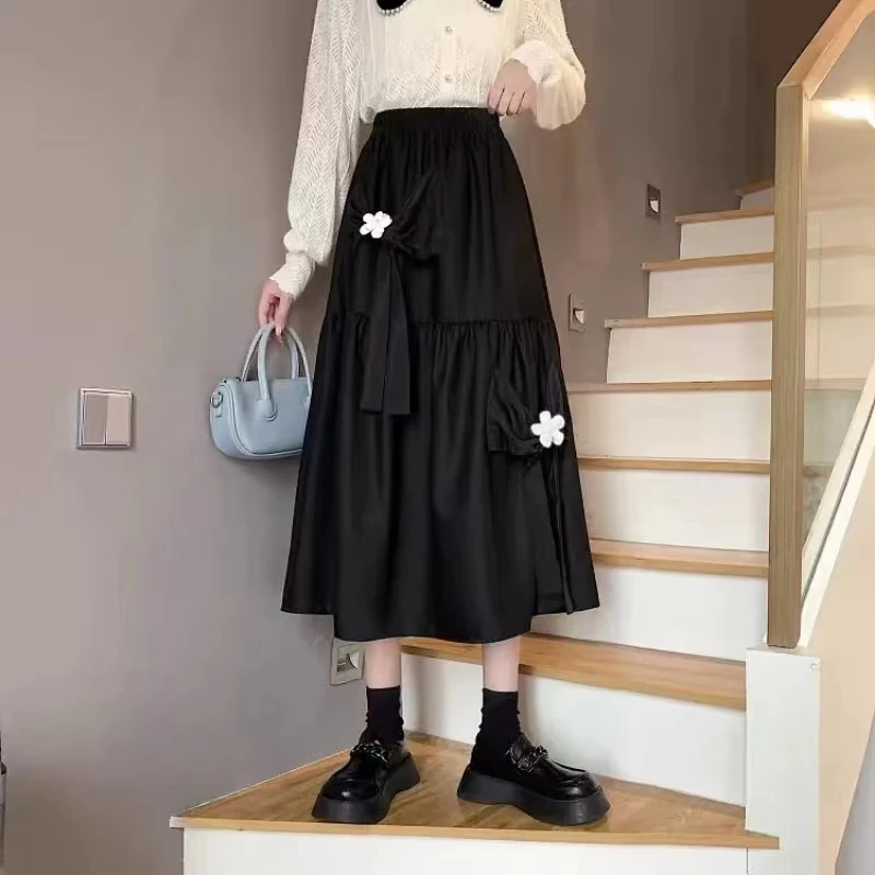 

3XL длинные юбки трапециевидной формы, женские однотонные банты с цветочным принтом, эластичная резинка на талии, универсальные, эстетические, для отдыха, элегантные, милые, летние, стильные