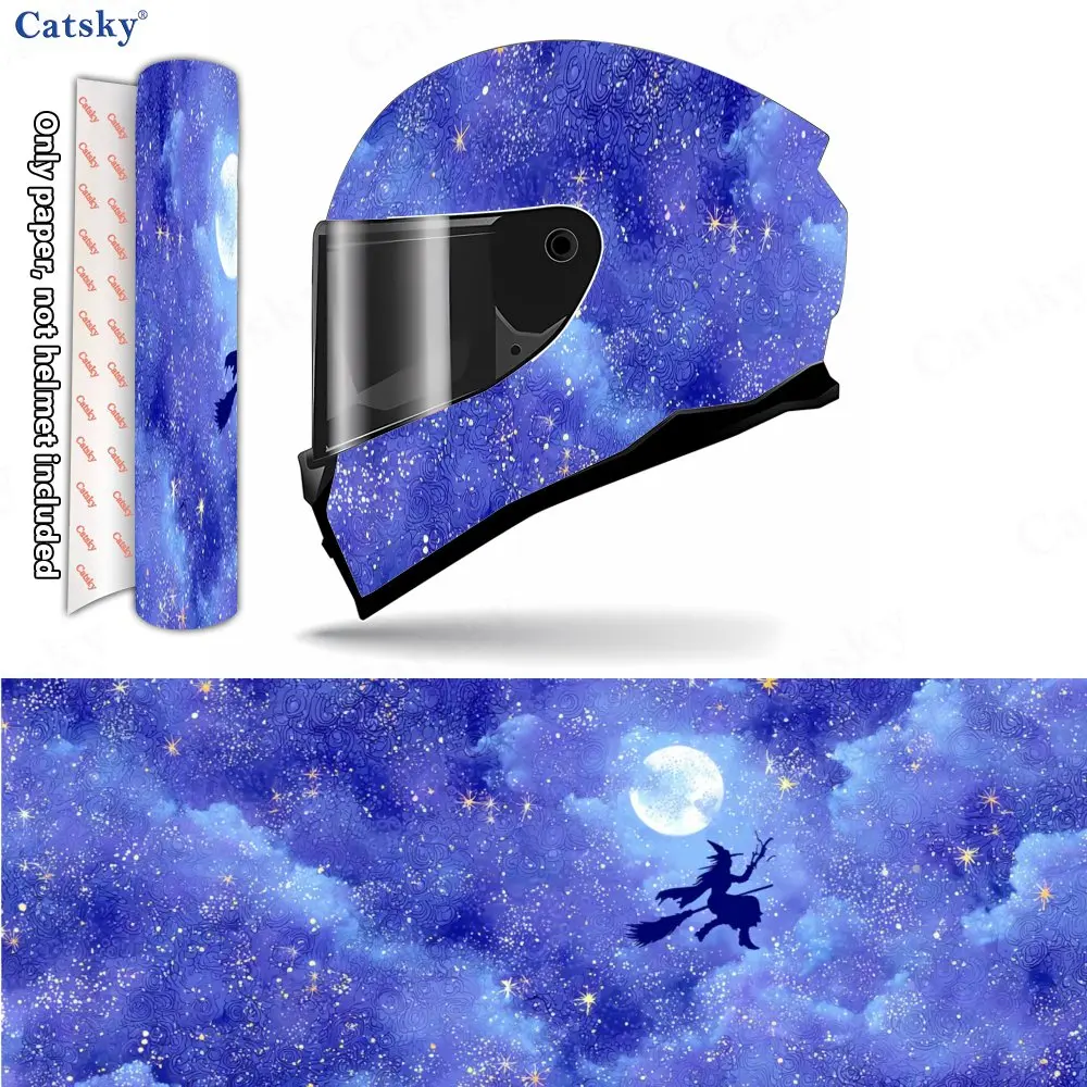 

Starry Sky Witch Fantasy Cosmic Helmet Vinyl Wraps, Waterproof Scratch-Resistant Full Face Helmet Decals, Durable PVC Artistic D