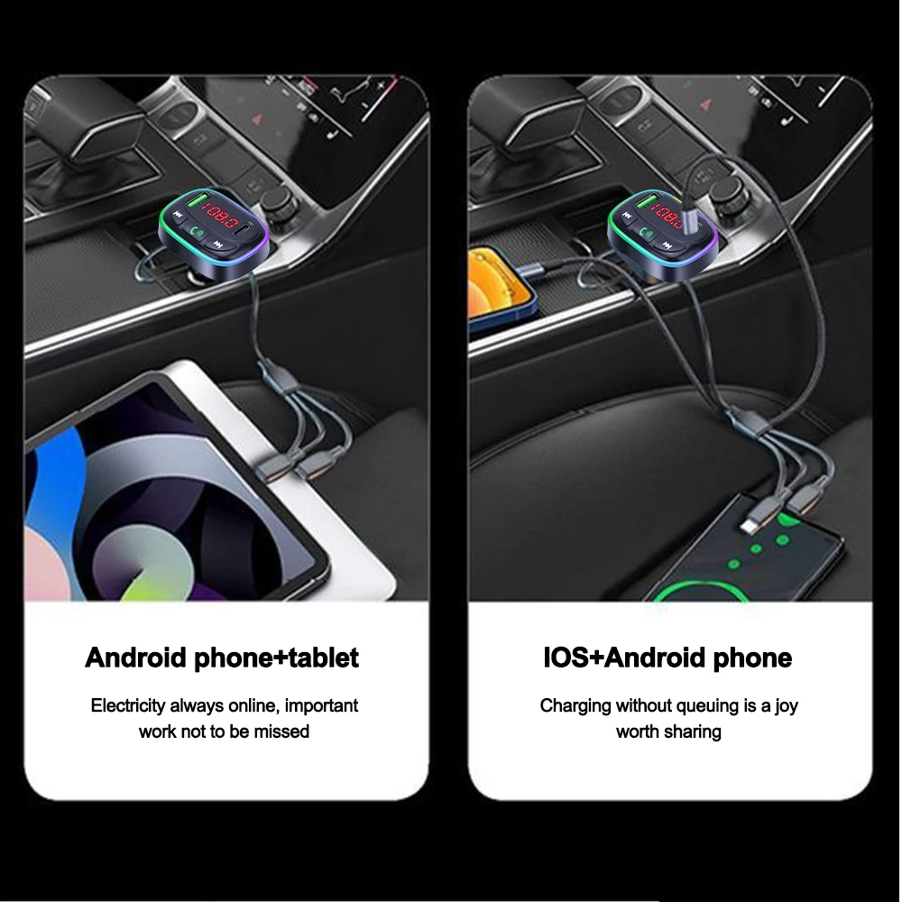 FM Transmitter Support TF Card U Disk Car MP3 Player Dual USB Type C Car Charger Cell Phone Charging Hands Free Wireless Car Kit