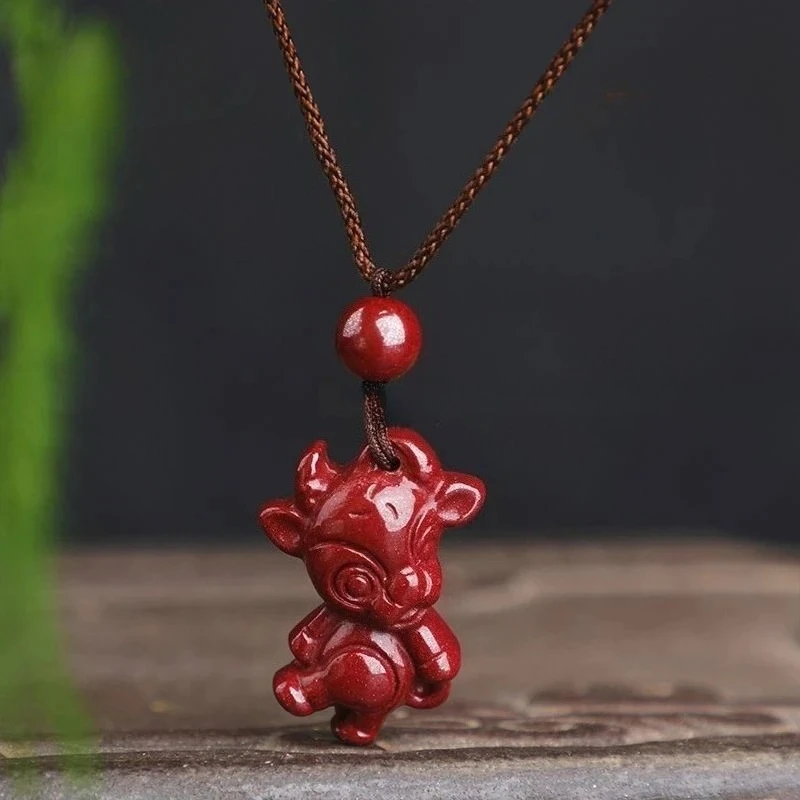 

Natural Cinnabar Zodiac Pendant Ox Tiger Rabbit Children's Transfer Necklace Hand-carved Fashion Lucky Charms for Men and Women