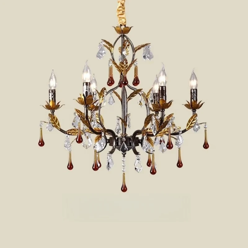 

French Retro American Led Crystal Chandelier Home Decoration Living Room Bedroom Villa Dining Room Hotel Study Lighting