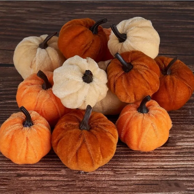 10-teiliges Halloween-Kürbis-Set 5CM Künstliche Kürbis-Dekorationen Halloween-Party Samt-Kürbis Tischdekoration Halloween-Deko – Detail 2